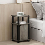 Just 3-Tier Side Table, Grey Closed Storage End Table, Night Stand, Bedside Table for Living Room, Bedroom, Home Office, French Oak/Black