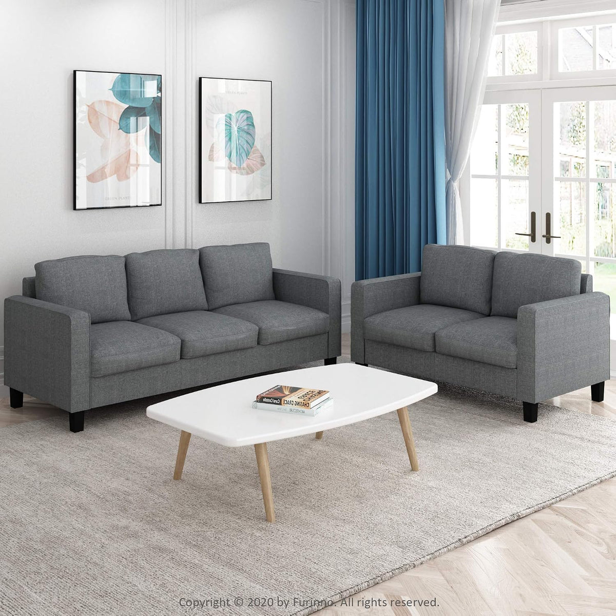 Bayonne 3-Seater Loveseat Sofa, 76" Wide, Gunmetal