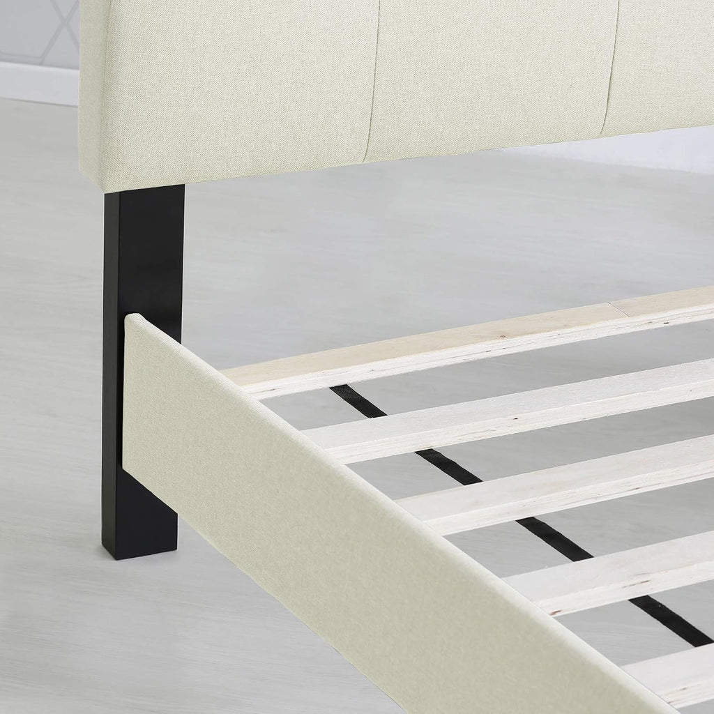 Laval Button Tufted Upholstered Platform Bed Frame, Queen, Linen