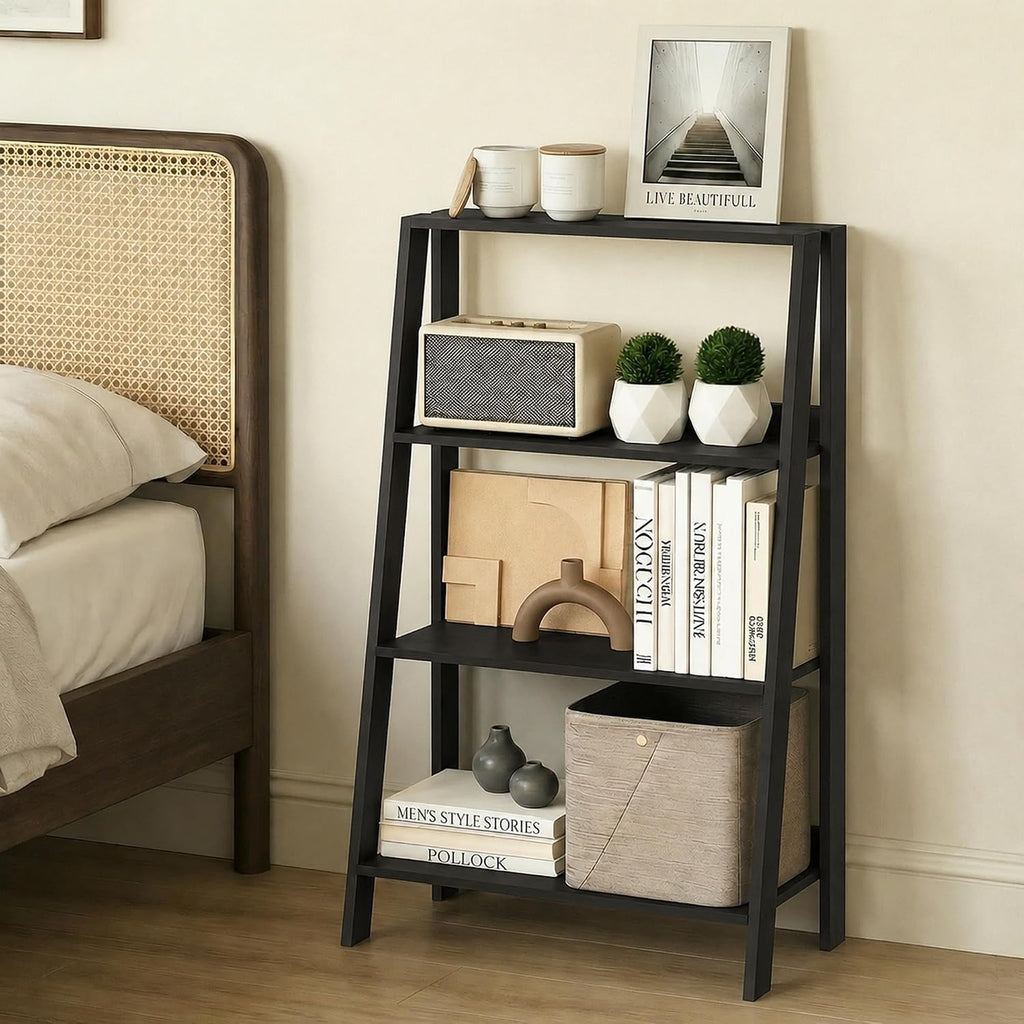 4-Tier Ladder Shelf, Black Ladder Book Shelf, Bookcase, Storage Shelves, Storage Rack, for Organization and Storage, Living Room, Home Office, Black Espresso
