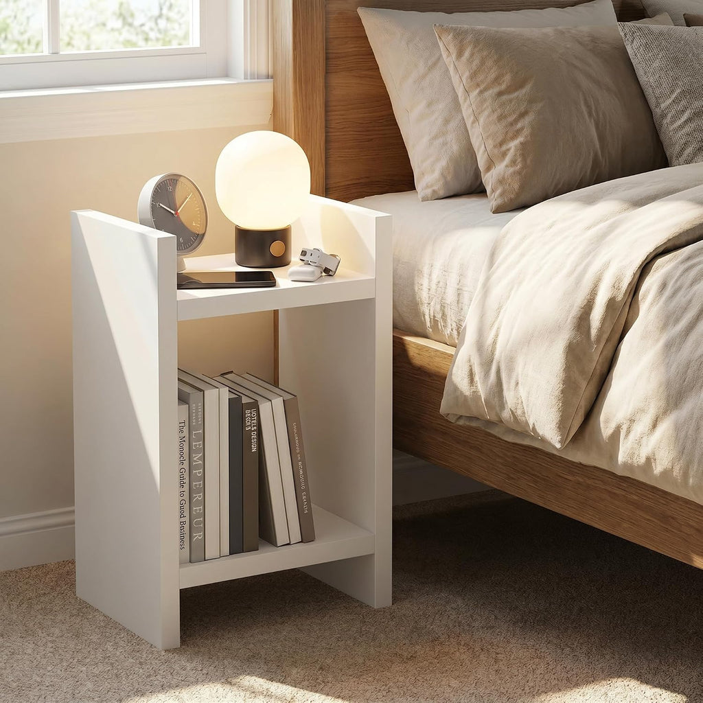 Viola Night Stand, 2-Tier Bedside Table with Open Shelf, Side Table, End Table, with 1.2-Inch Extra Thick Frame for Living Room, Bedroom, White