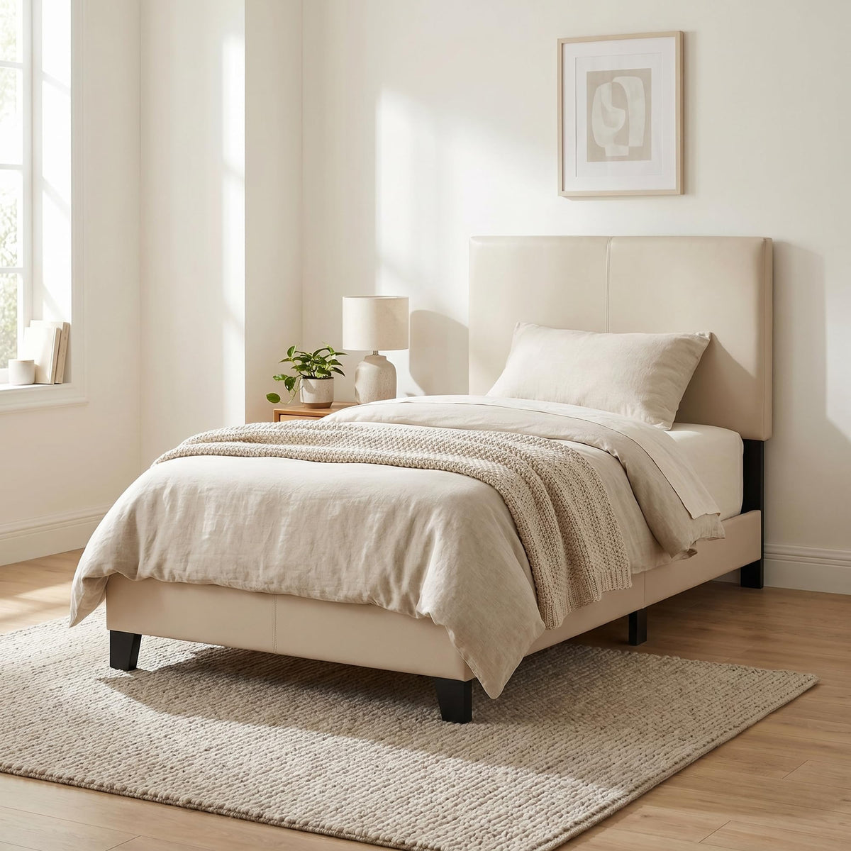 PESSAC Fabric Upholstered Bed Frame, Queen Size, Glacier
