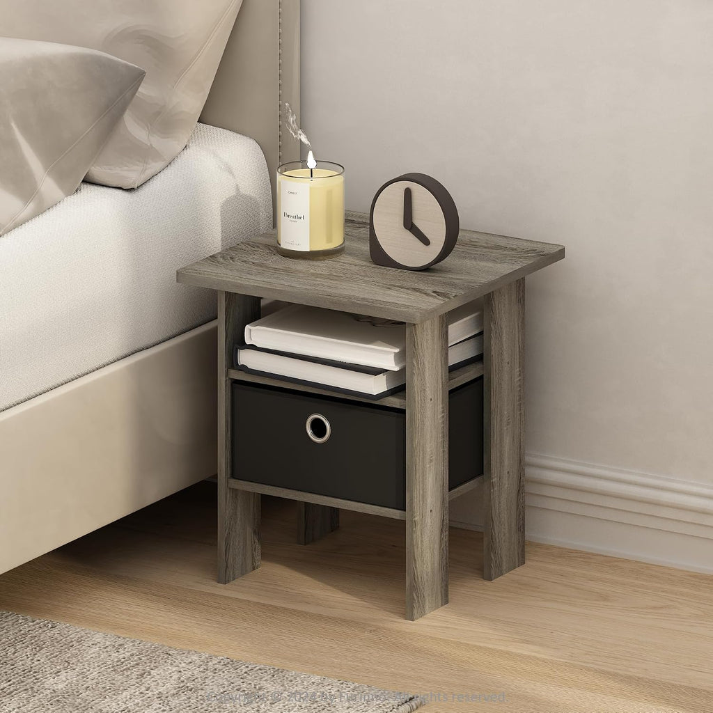 TIDUR 3-Tier Night Stand, Nightstand with Storage Bin, French Oak