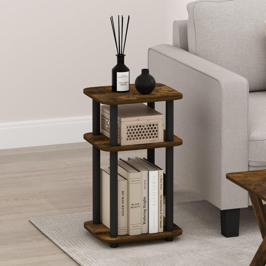 Turn-N-Tube Toolless 3-Tier Side Table Set of 2, Dark Americano