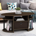 Jaya Simple Design Oval Coffee Table with Bin for Living Room, Columbia Walnut/Black/Dark Brown