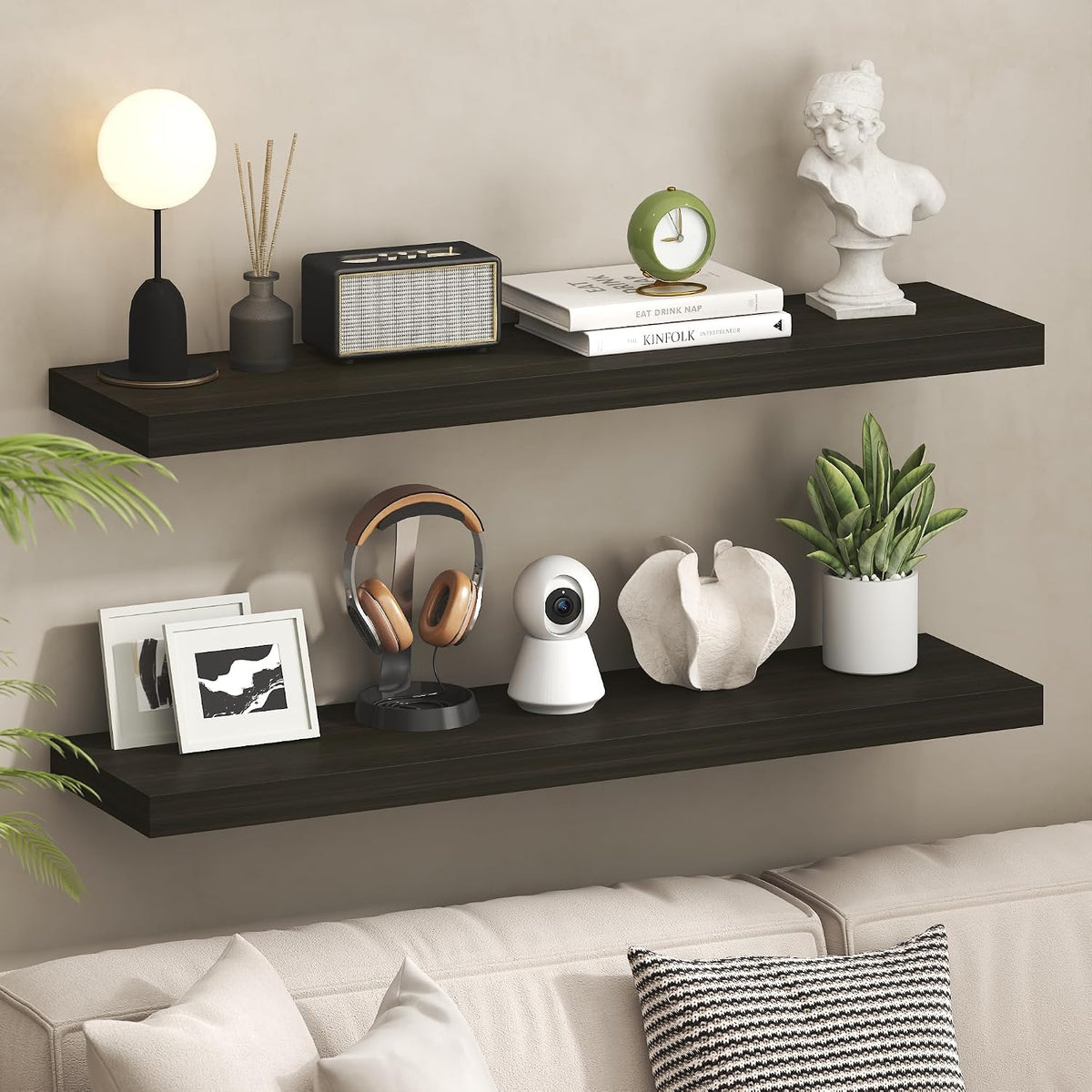 Tanna Floating Shelves for Wall, 12 x 47 Wall Shelf, Single Set Wall Mounted Floating Shelf with Invisible Bracket, 2-Inch Thick, for Bathroom, Living Room, Bedroom, Home Office, Tobacco Oak