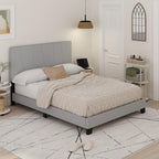 Lucy Bed Frame, Queen Size Bedframe with Geometric Design Upholstered Headboard, Bed with Adjustable Headboard, No Box Spring Needed, 12pcs Wooden Slat Support, for Bedroom, Dorm, Glacier