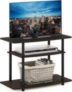 Turn-N-Tube No Tools 3-Tier Entertainment Center TV Stand for TV up to 32 Inch, Plastic Round Tubes, Dark Brown/Black