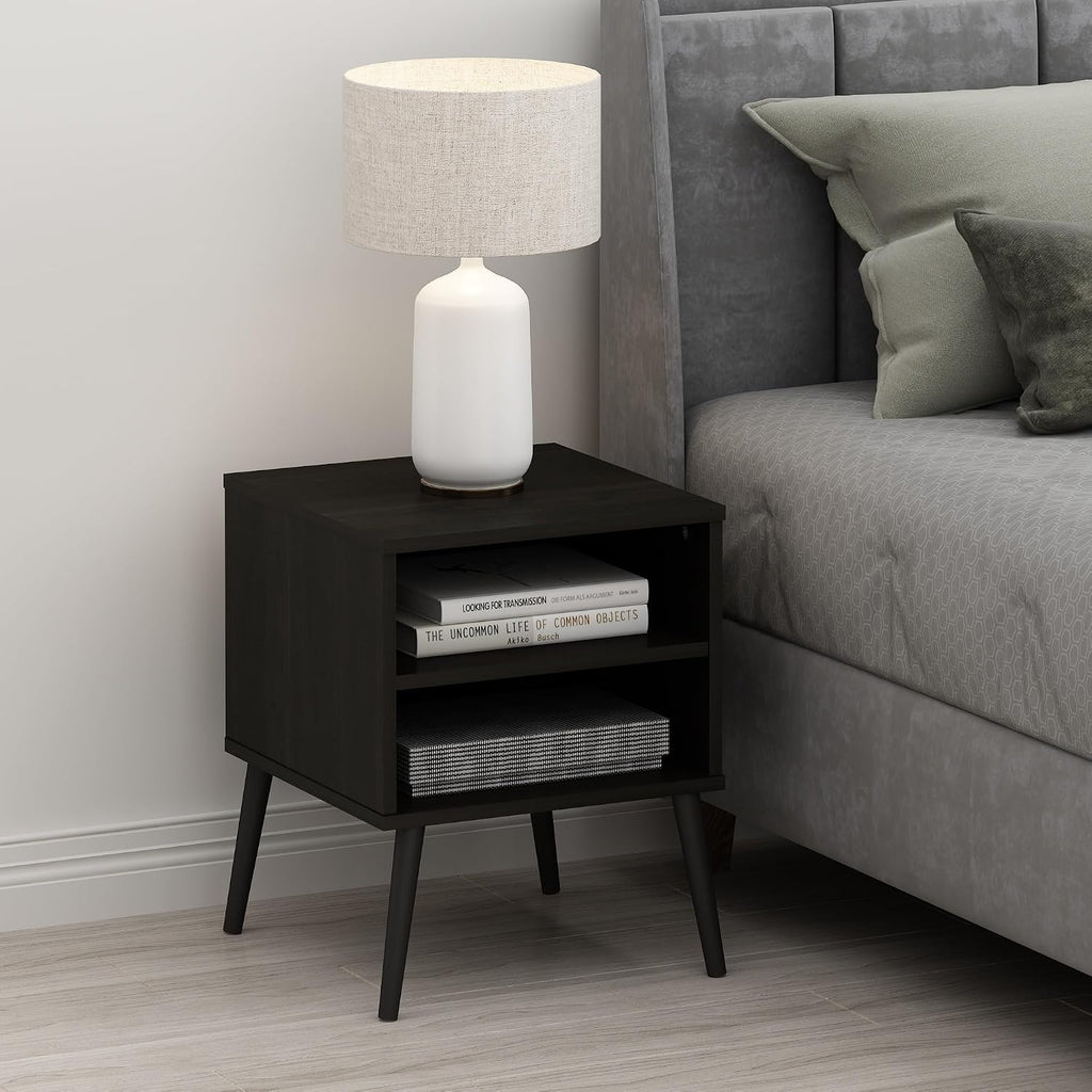 Claude Mid Century Style Nightstand with Wood Legs, 15.55 (D) x 15.55 (W) x 20.16 (H) inches, Espresso