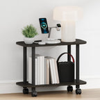 Turn-N-Tube Night Stand, 2-Tier Oval Nightstand with Wheels, Round Corner Side Table, End Table with Open Shelf, Toolless Assembly, for Living Room, Bedroom, Espresso