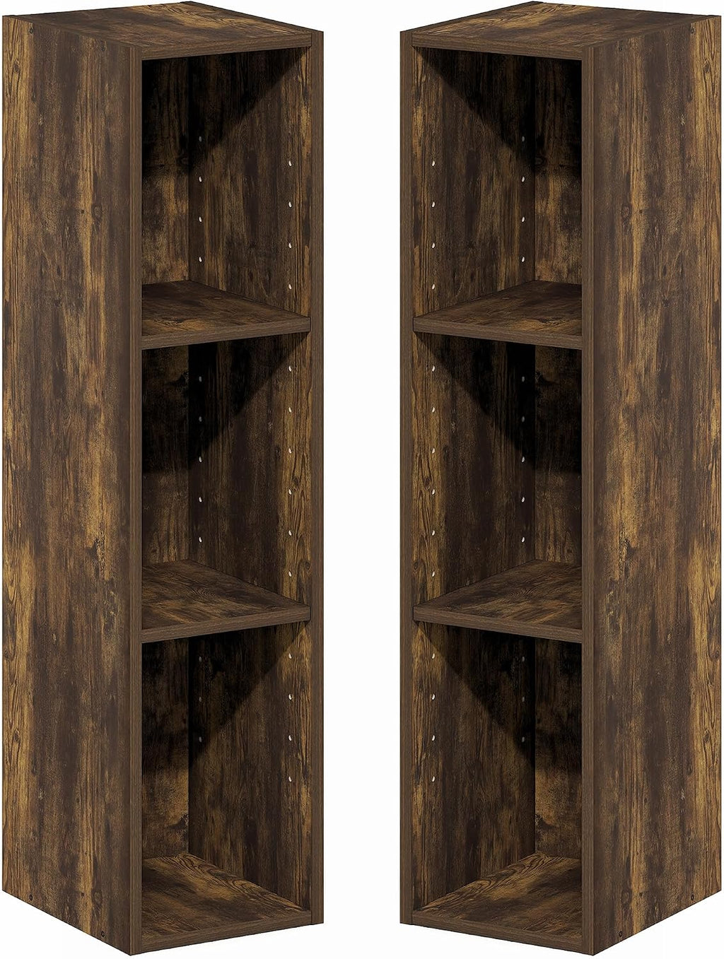 Fulda Book Shelf Set of 2, 3-Tier Narrow Bookshelf, 8"W, Amber Pine