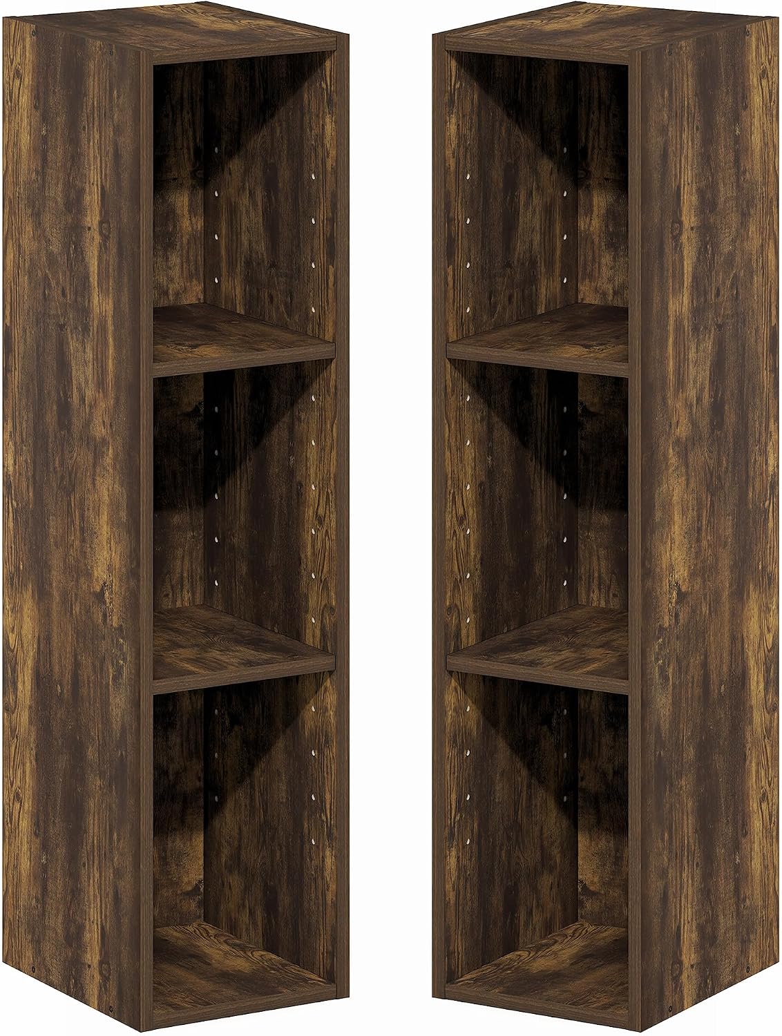 Fulda Book Shelf Set of 2, 3-Tier Narrow Bookshelf, 8"W, Amber Pine