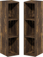 Fulda Book Shelf Set of 2, 3-Tier Narrow Bookshelf, 8"W, Amber Pine