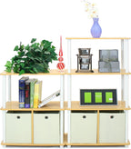 99152BE/WH/IV 3-Tier Go Green Multipurpose Storage Rack Shelving Unit Bookshelf Cabinet with 2 Bins, Beech Finish