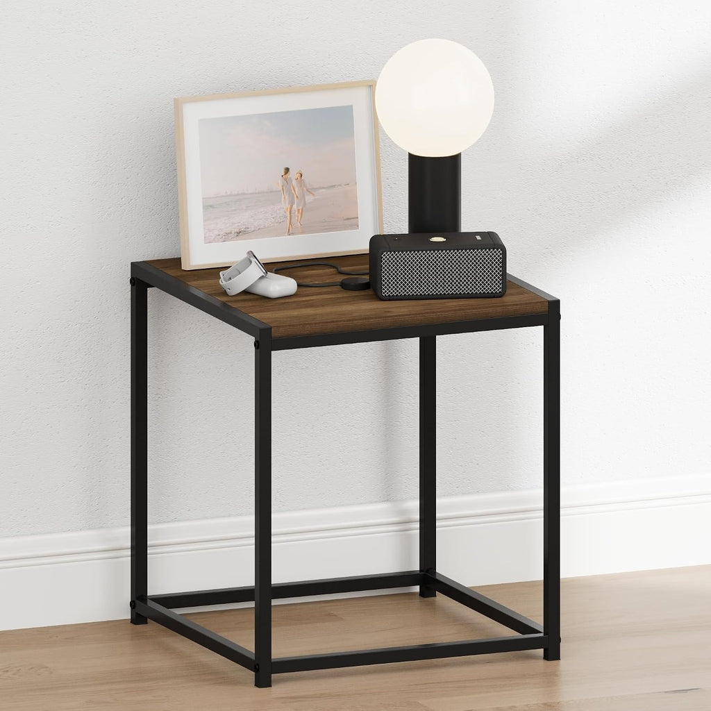 CAMNUS Night Stand, Metal Frame Nightstand, Toolless Side Table, End Table, Bedside Table, for Living Room, Bedroom, Columbia Walnut