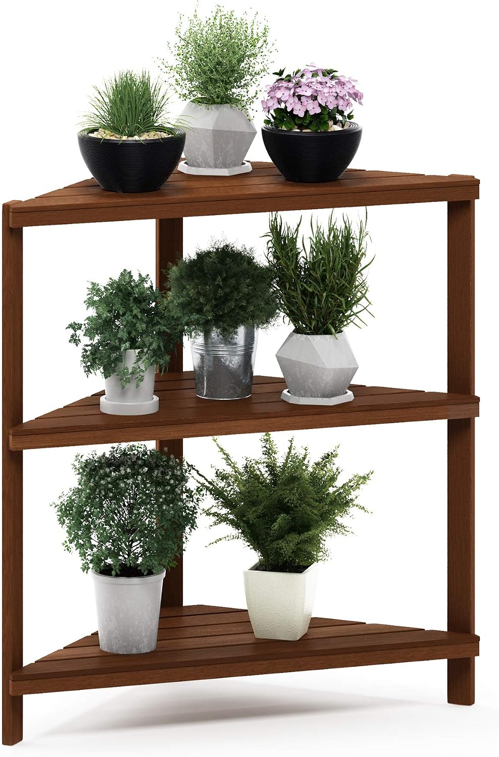 Outdoor 3-Tier Corner Plant Stand, Natural