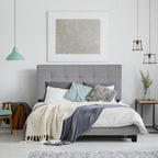 Laval Bed Frame, Upholstered Bedframe, Queen, Light Grey