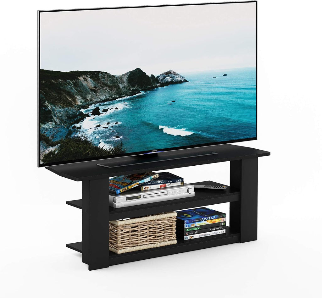 PARSONS TV Stand, 3-Tier Entertainment Center with Storage Shelf, Open Frame TV Console for TV up to 50 Inch, for Living Room, Bedroom, Black