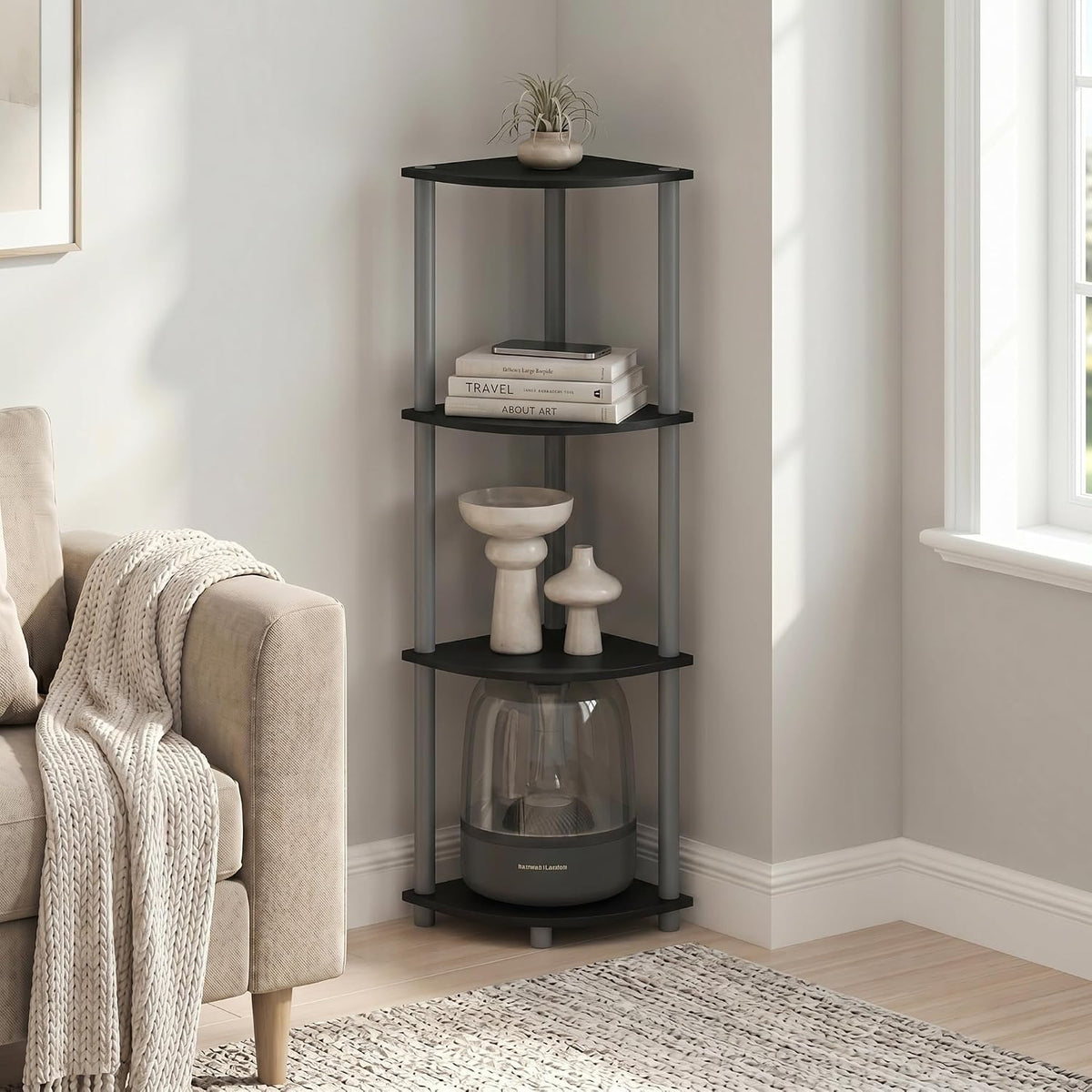 Turn-N-Tube Toolless Assembly 4-Tier Storage Shelves, Black