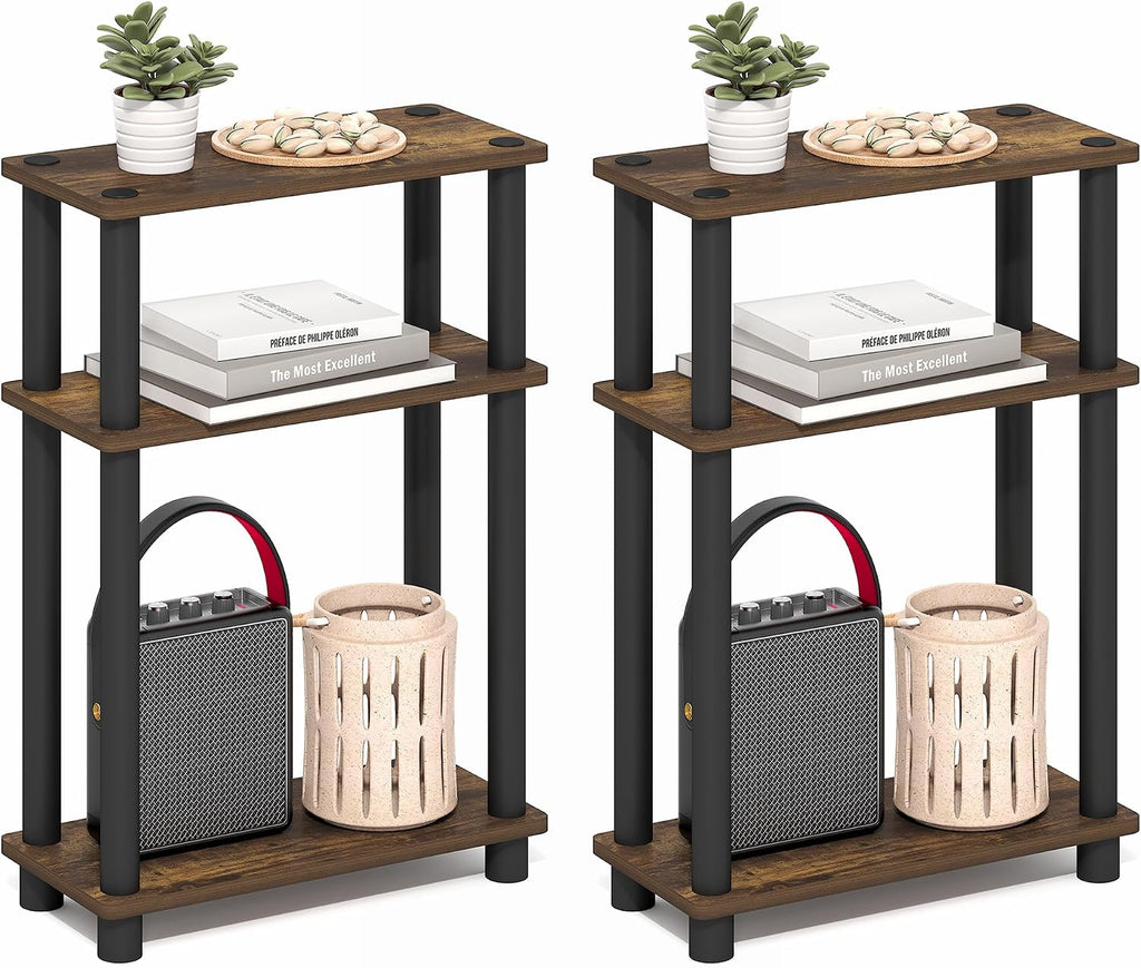 TURN-N-TUBE Set of 2 Narrow 3-Tier Side Tables, Amber Pine