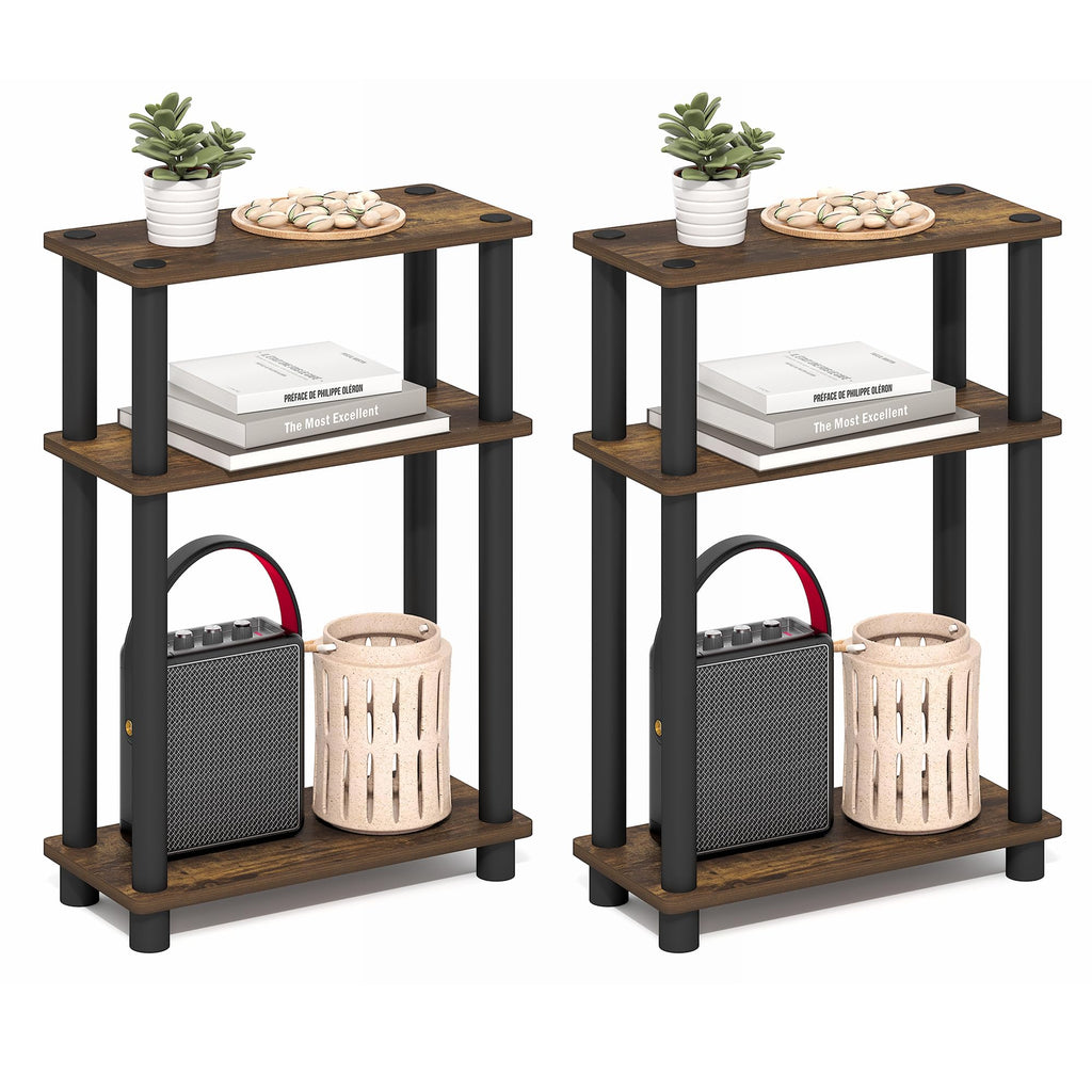TURN-N-TUBE Set of 2 Narrow 3-Tier Side Tables, Amber Pine