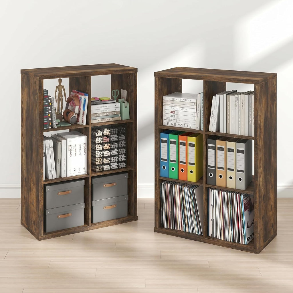 Cubicle Book Shelf Set of 2, 6-Cube Bookshelf, Amber Pine