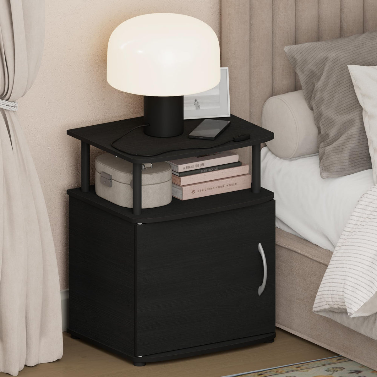 ANDREY Set of 2 Square 2-Tier Side Table, End Table, French Oak