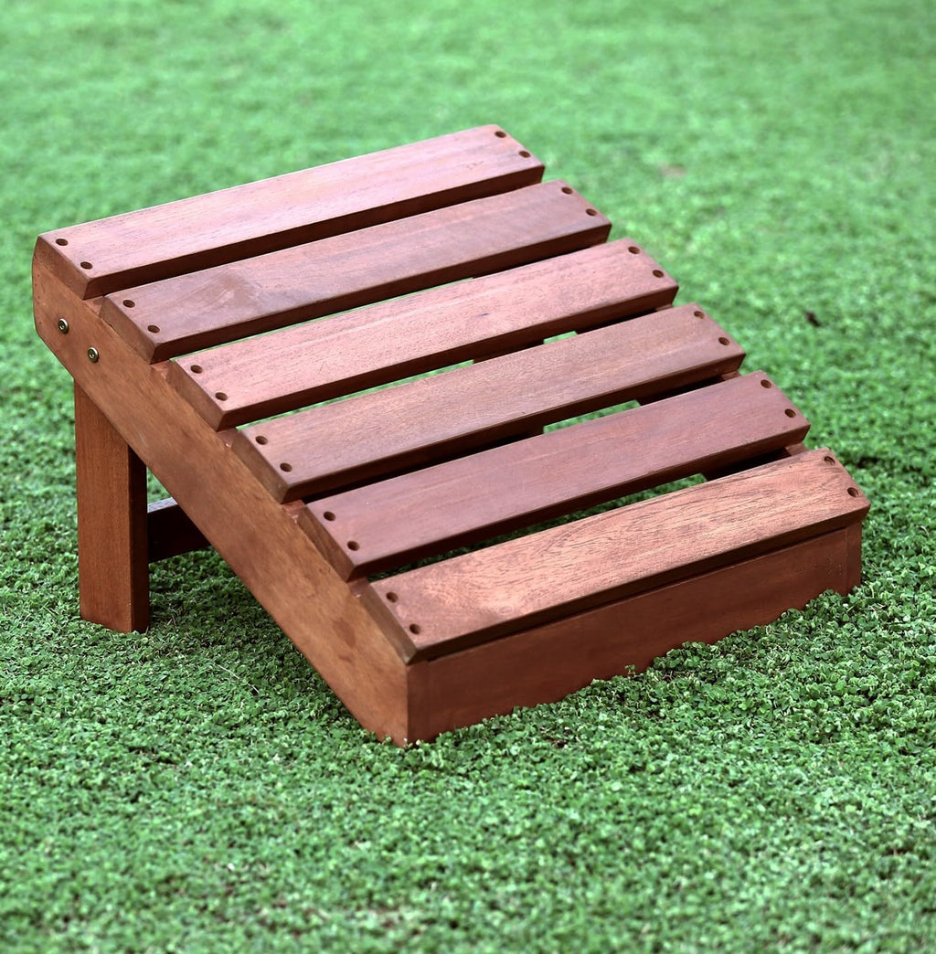 Outdoor Footstool, Adirondack Foot Stool, Vanity Stool, in Teak Oil, for Patio, Garden, Porch, Natural