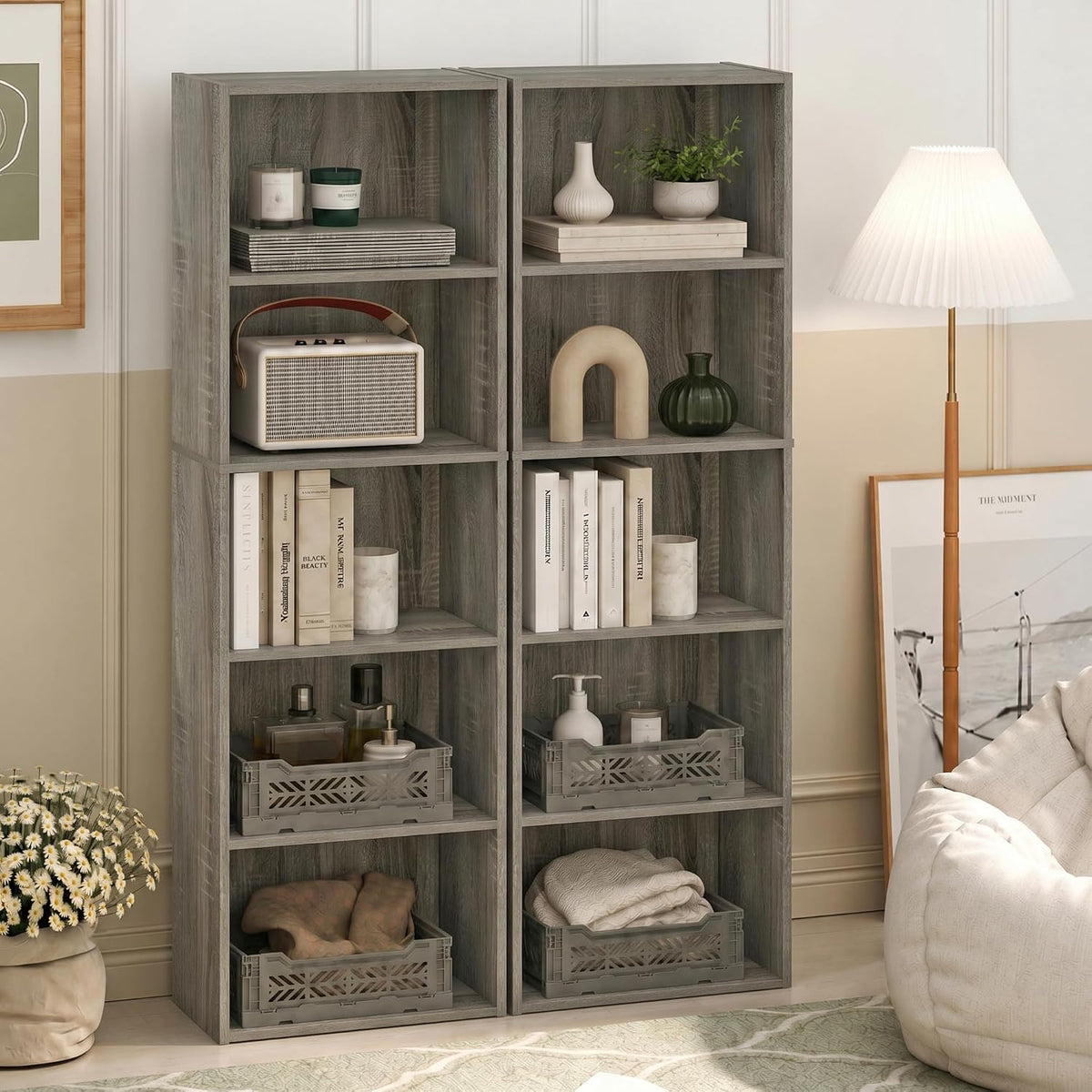 Set of 2 Book Shelf, 5-Tier, French Oak