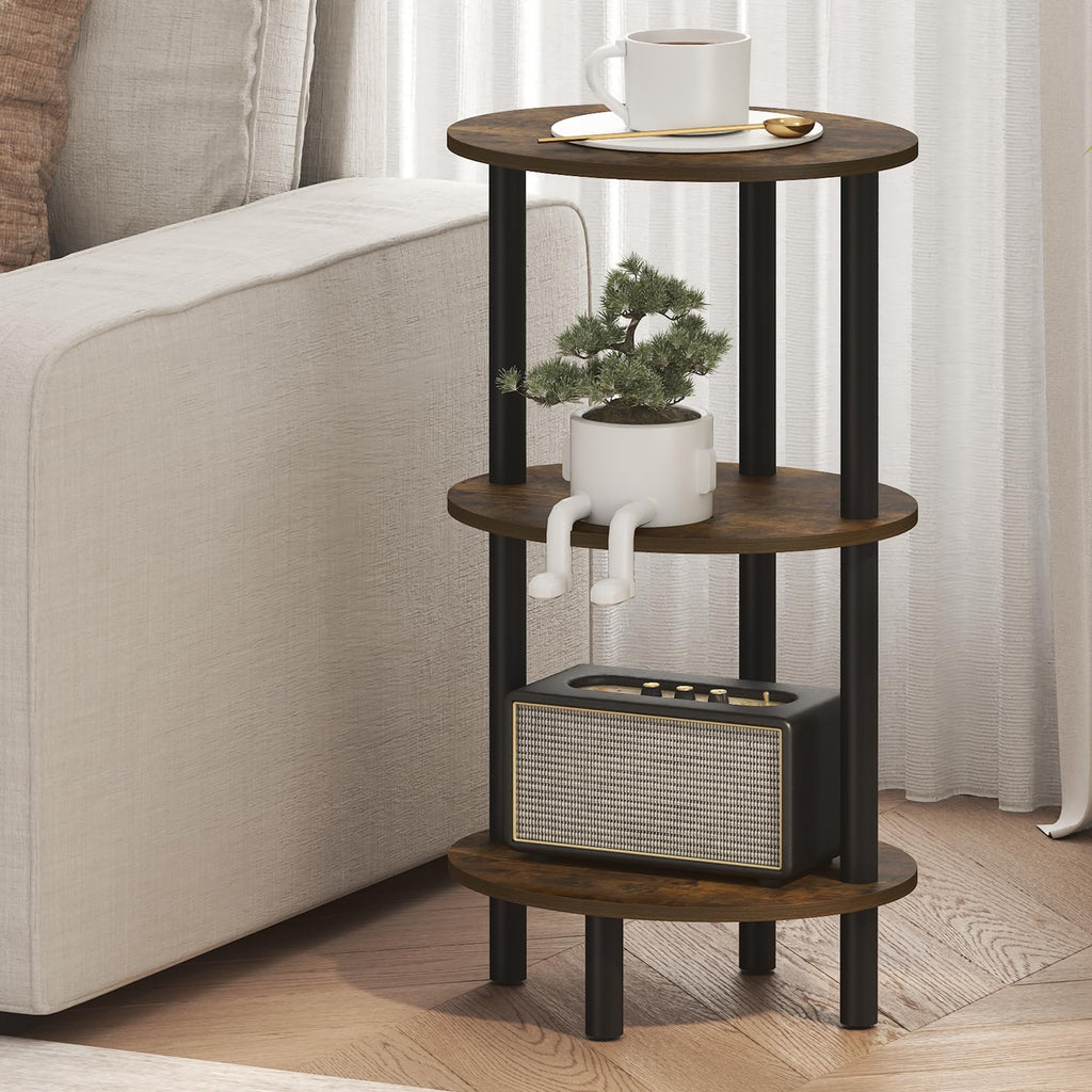 Turn-N-Tube 3-Tier Oval Night Stand, Toolless Assembly Narrow Nightstand, Modern Side Table, End Table, for Living Room, Bedroom, Amber Pine