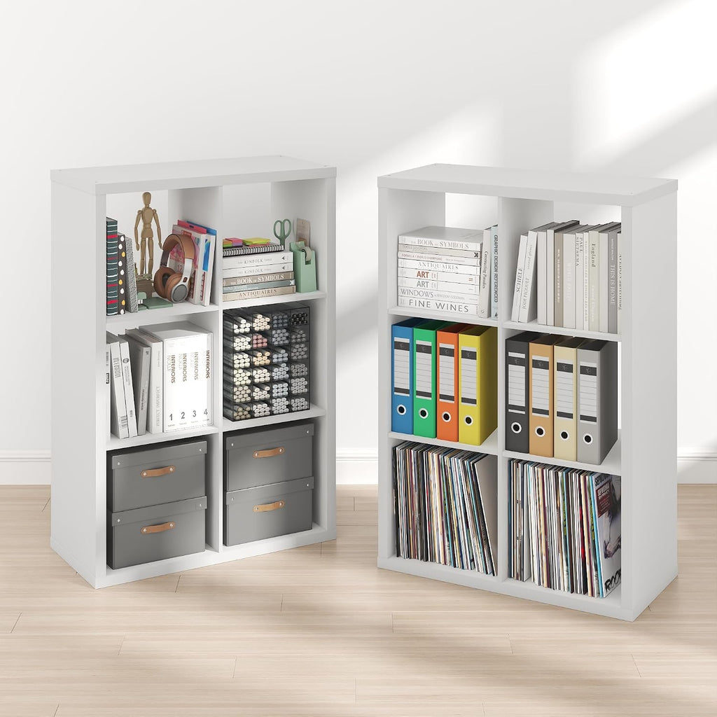 Book Shelf Set of 2, 6-Cube Bookshelf, White