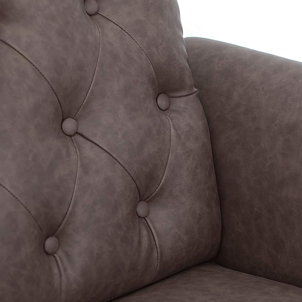 Bastia Vintage Modern Chesterfield Button Tufted Loveseat/Sofa Couch for Living Room, Brown Faux Leather