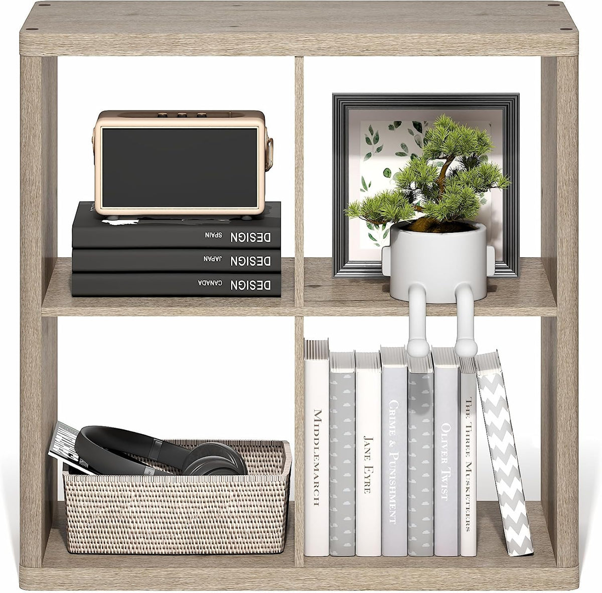 RADI 4-Cube Curved Edge Thick Frame Book Shelf, Natural