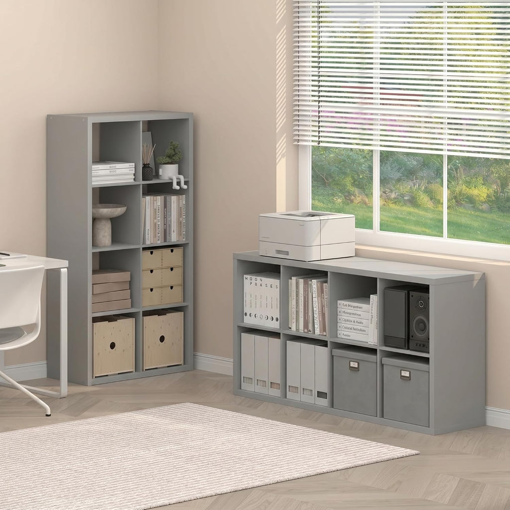 Cubicle Book Shelf Set of 2, 8-Cube Bookshelf, Light Grey