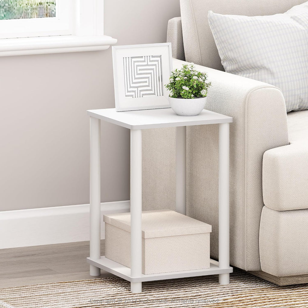 Turn-N-Tube Side Table, 2-Tier Modern Square End Table with Open Shelf, Toolless Night Stand, Bedside Table, for Living Room, Bedroom, White