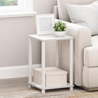 Turn-N-Tube Side Table, 2-Tier Modern Square End Table with Open Shelf, Toolless Night Stand, Bedside Table, for Living Room, Bedroom, White