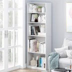 Jaya 5-Tier Book Shelf with Adjustable Shelves, Plain White
