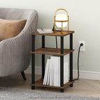 JUST Side Table, 3-Tier Modern End Table with Charging Station, Easy Assembly Night Stand, Bedside Table with USB and Type-C Port, for Living Room, Bedroom, Amber Pine