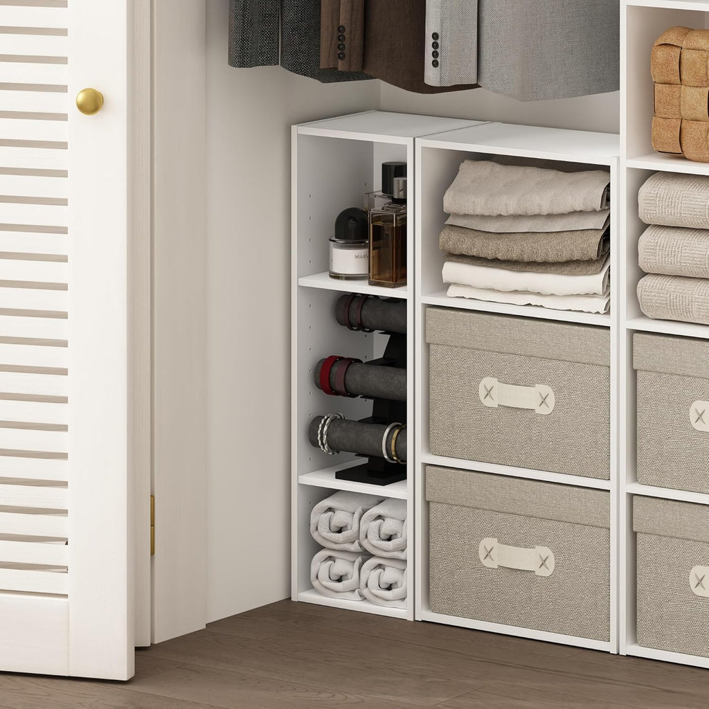 Fulda Book Shelf, 3-Tier Narrow Bookshelf, Bookcase with 10-in Width Storage Shelf, 9.3 x 9.8 x 31.5, for Living Room, Bedroom, Home Office, White