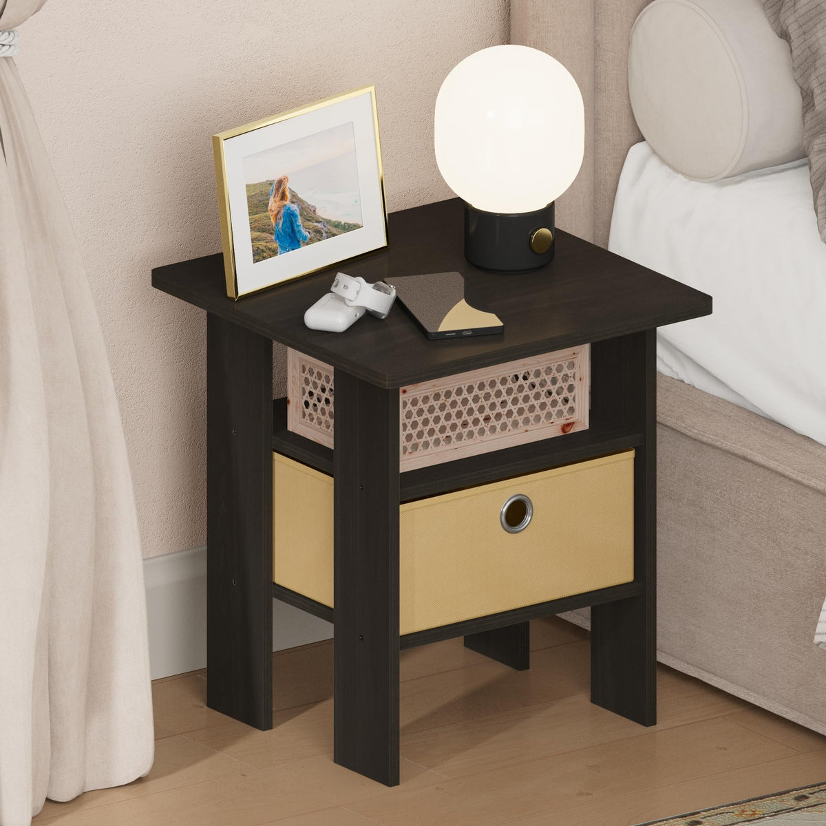 ANDREY Set of 2 Square 2-Tier Side Table, End Table, French Oak