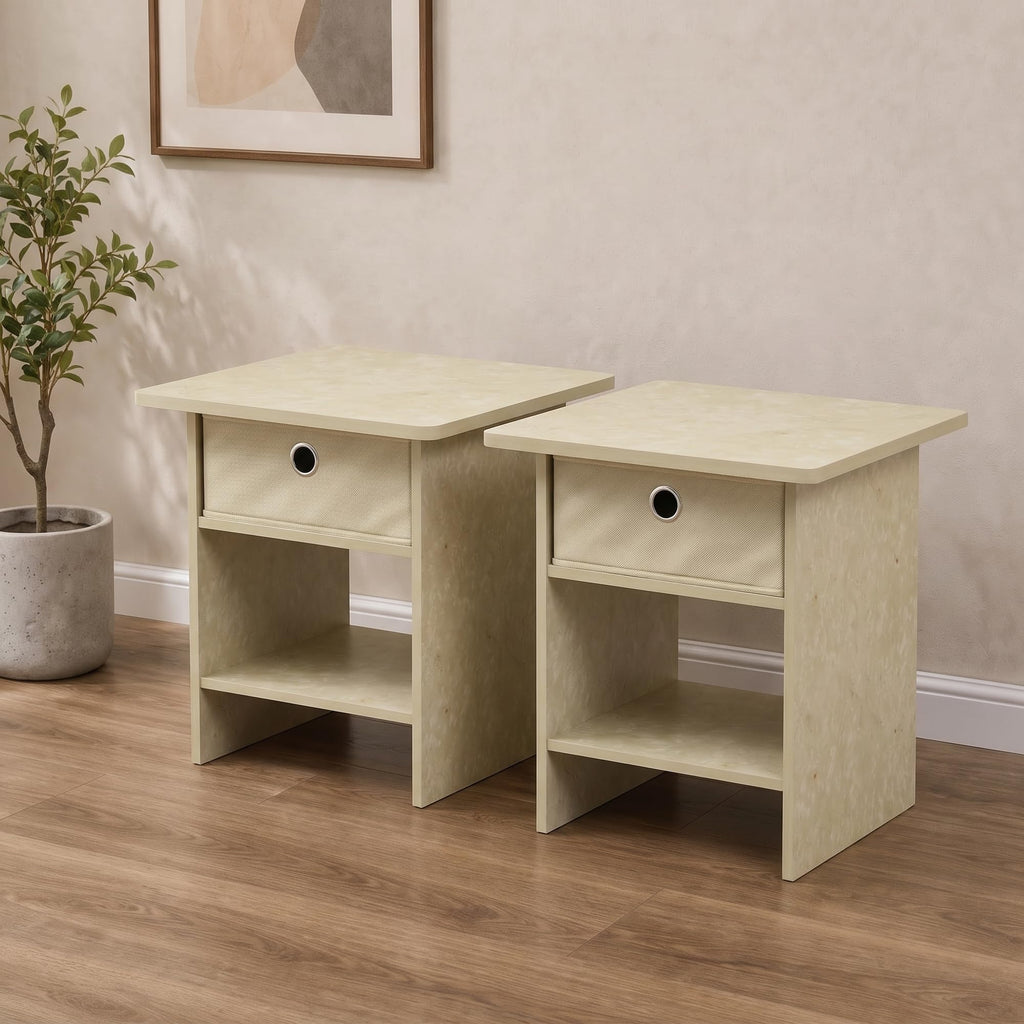 Andrey Set of 2 Side Table with Storage Bin Drawer, Grey Oak