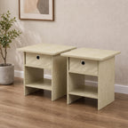 Andrey Set of 2 Side Table with Storage Bin Drawer, Grey Oak