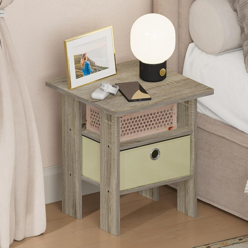 TIDUR 3-Tier Night Stand, Nightstand with Storage Bin, Sonoma Oak