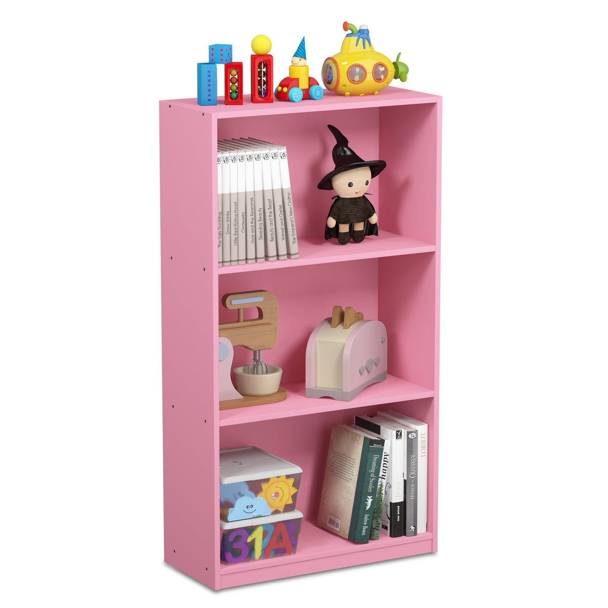 Basic 3-Tier Book Shelf with Open Shelves, Dark Walnut