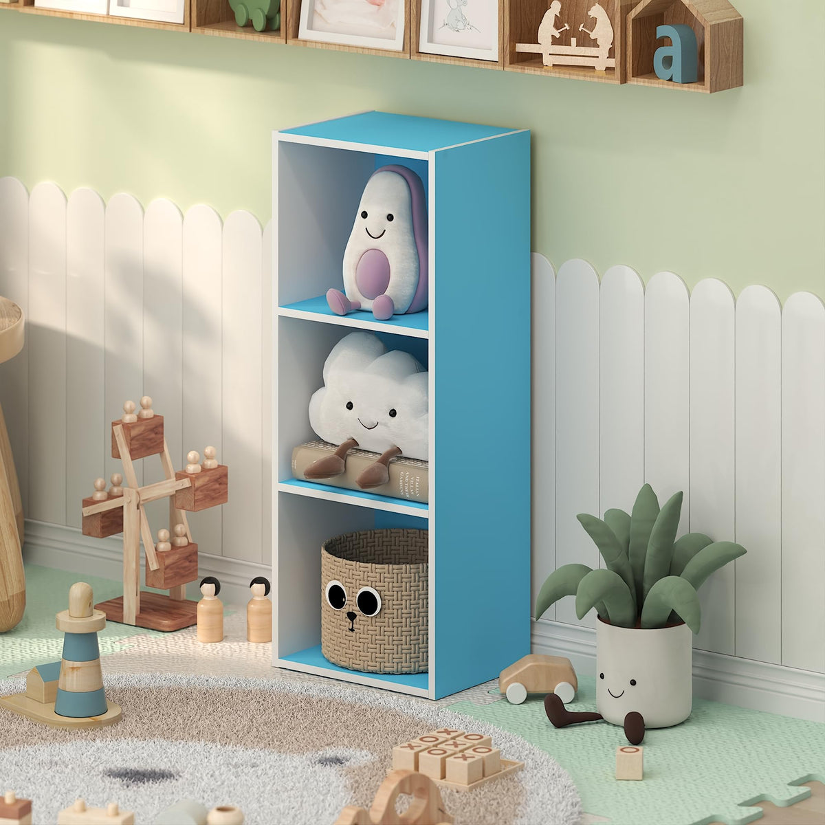 LUDER 7-Cube Book Shelf, Kids Bookshelf, Toy Storage, White/Pink
