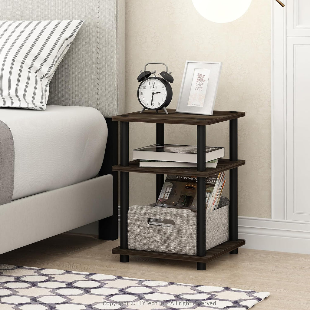 Turn-N-Tube Side Table, 3-Tier Square Modern End Table, Open Shelves Nightstand, Night Stand, Bedside Table, Easy Assembly, for Living Room, Bedroom, Columbia Walnut