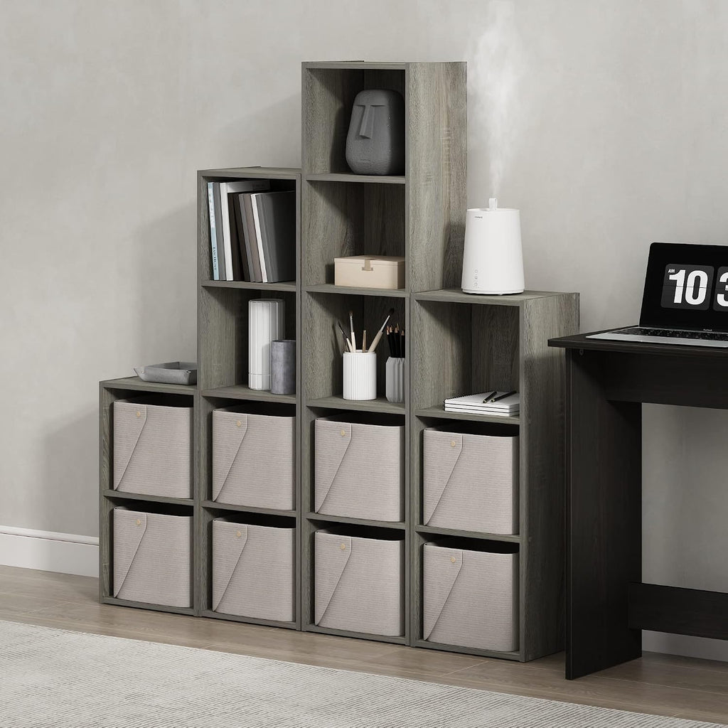 PASIR Book Shelf, 4-Tier Modern Bookshelf, Open Shelves Bookcase 9 x 12 x 42, Easy Assembly, for Living Room, Bedroom, Home Office, French Oak