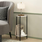 Besi 2-Tier Tall Round Side Table with Metal Legs, Light Marble