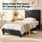 Pessac Bed Frame, Upholstered Bedframe, Twin, Plain Black
