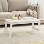 Beginning Coffee Table, Rectangular Modern Center Table with H-Legs, Side Table, Soft Edges, Easy Assembly, for Living Room, Bedroom, Home Office, White